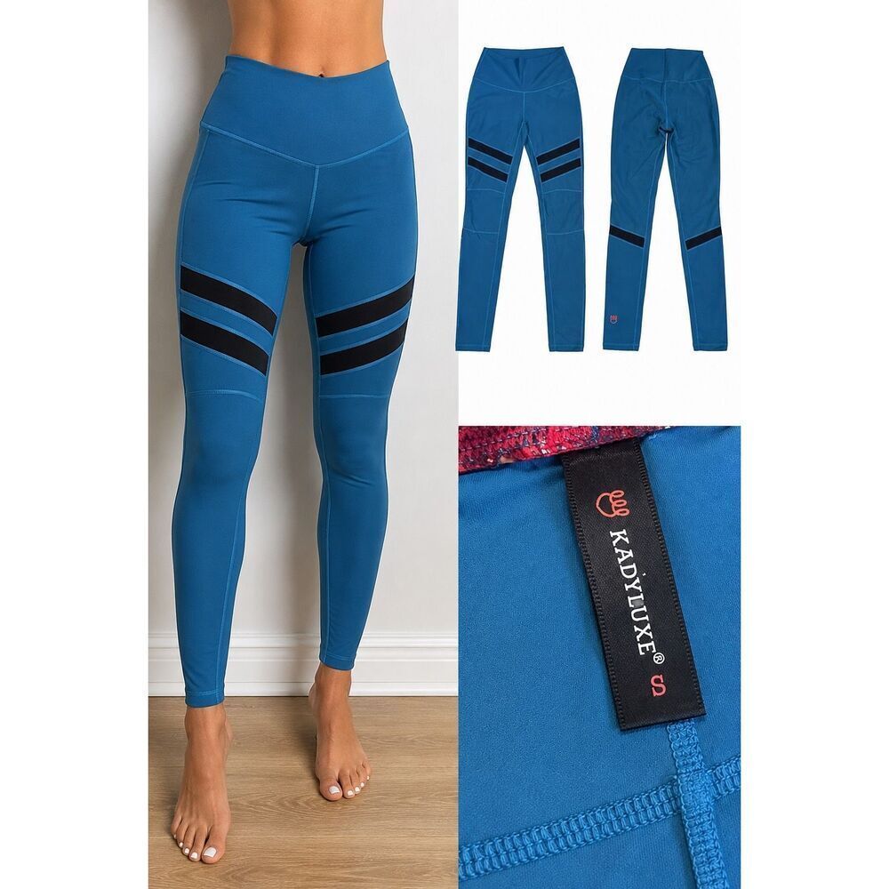 Kadyluxe High Rise Compression Leggings Blue Black Accent Panels Women’s Small